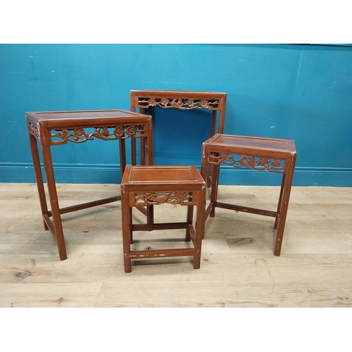 194 - Oriental hardwood nest of four tables {67 cm H x 51 cm W x 36 cm D}.