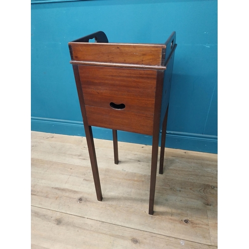 195 - 19th C. mahogany pot cupboard with single door raise on tapered legs {87 cm H x 34 cm W x 32 cm D}.