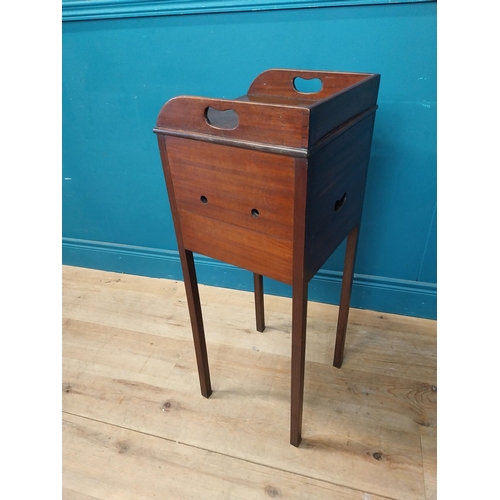 195 - 19th C. mahogany pot cupboard with single door raise on tapered legs {87 cm H x 34 cm W x 32 cm D}.