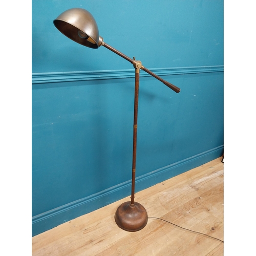 196 - Good quality bronzed metal and leather angle poised floor lamp {130 cm H x 80 cm W x 20 cm D}.