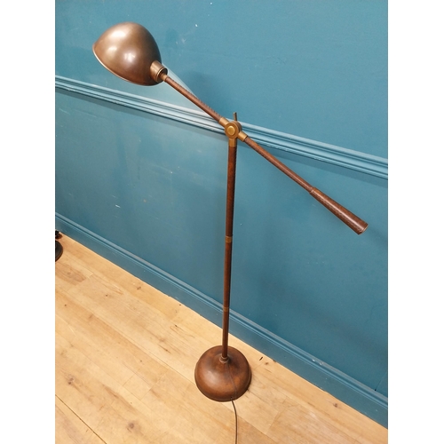 196 - Good quality bronzed metal and leather angle poised floor lamp {130 cm H x 80 cm W x 20 cm D}.