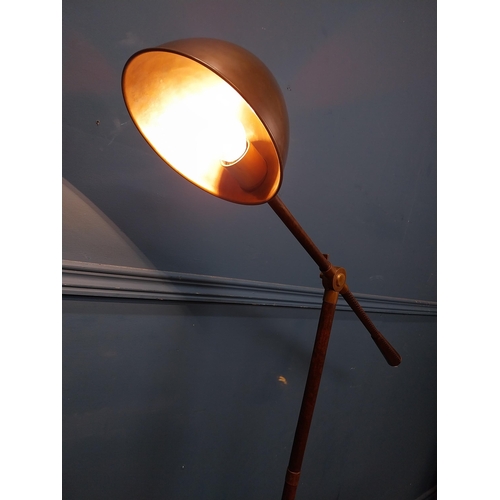 196 - Good quality bronzed metal and leather angle poised floor lamp {130 cm H x 80 cm W x 20 cm D}.