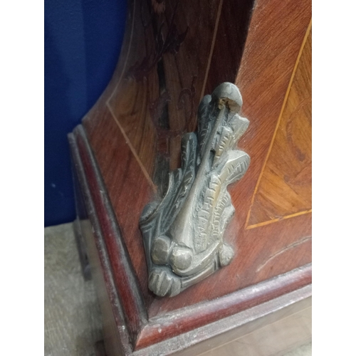 199 - Vintage French inlaid walnut  longcased clock with brass dial { 210cm H X 60cm W X 28cm D }.