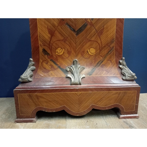 199 - Vintage French inlaid walnut  longcased clock with brass dial { 210cm H X 60cm W X 28cm D }.