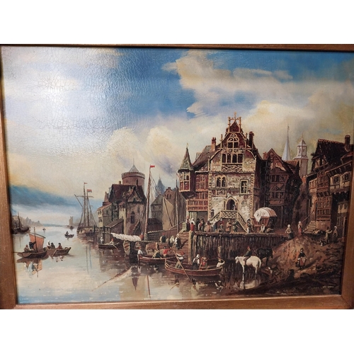 200 - Good quality oleograph mounted in gilt frame - Venetian Scene.  {67 cm H x 77 cm W}.