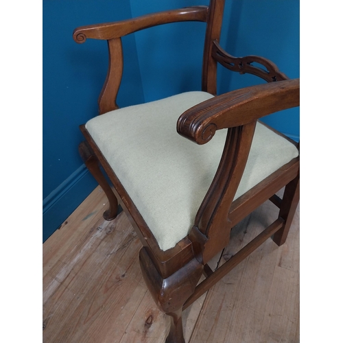 202 - Edwardian mahogany open arm chair in the Georgian style {100 cm H x 60 cm W x 60 cm D}.