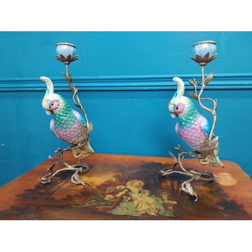 203 - Two decorative ceramic and gilded brass candle sticks in  the form of Parrots {34 cm H x 16 cm W x 1... 