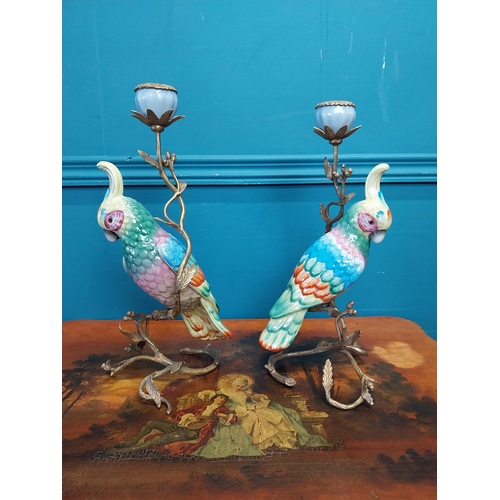 203 - Two decorative ceramic and gilded brass candle sticks in  the form of Parrots {34 cm H x 16 cm W x 1... 