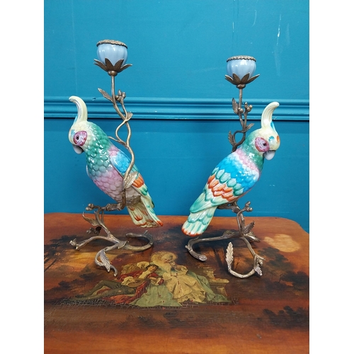 203 - Two decorative ceramic and gilded brass candle sticks in  the form of Parrots {34 cm H x 16 cm W x 1... 