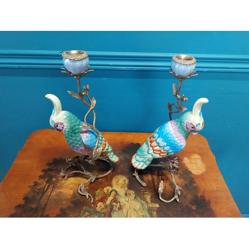 203 - Two decorative ceramic and gilded brass candle sticks in  the form of Parrots {34 cm H x 16 cm W x 1... 