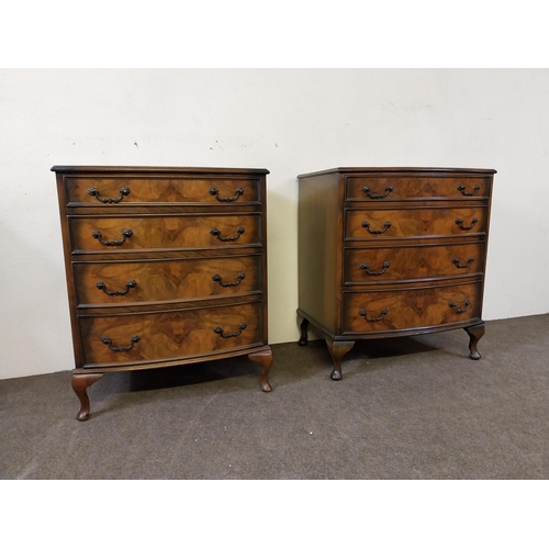 207 - Pair of 1950s walnut chest of drawers with four graduated drawers raised on cabriole legs {77 cm H x... 