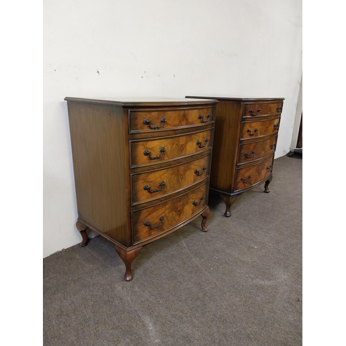 207 - Pair of 1950s walnut chest of drawers with four graduated drawers raised on cabriole legs {77 cm H x... 