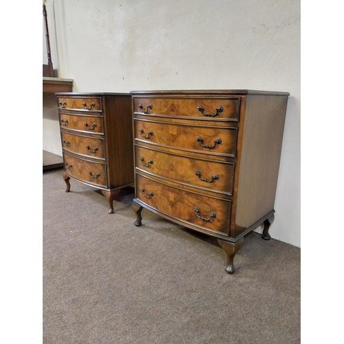 207 - Pair of 1950s walnut chest of drawers with four graduated drawers raised on cabriole legs {77 cm H x... 