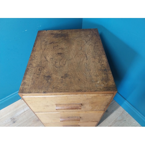 210 - 1950s maple office cabinet with three drawers {78 cm H x 50 cm W x 64 cm D}.