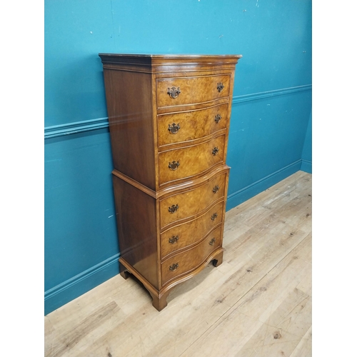 212 - Good quality burr wallnut chest of chest with six drawers {130 cm H x 57 cm W  X 40 cm D}.