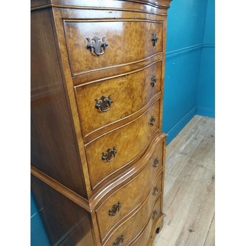 212 - Good quality burr wallnut chest of chest with six drawers {130 cm H x 57 cm W  X 40 cm D}.