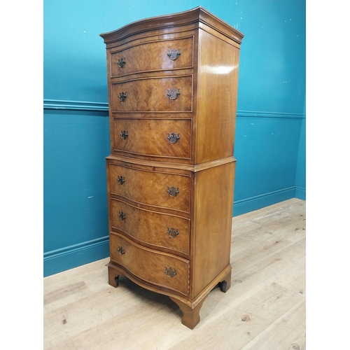 212 - Good quality burr wallnut chest of chest with six drawers {130 cm H x 57 cm W  X 40 cm D}.