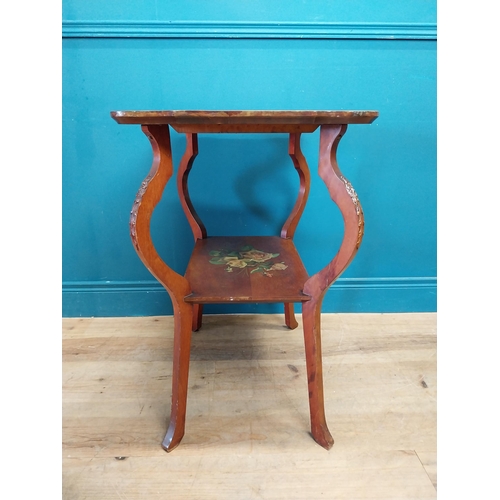 213 - Edwardian walnut lamp table with hand painted scenes depicting the lovers {74 cm H x 62 cm W x 46 cm... 