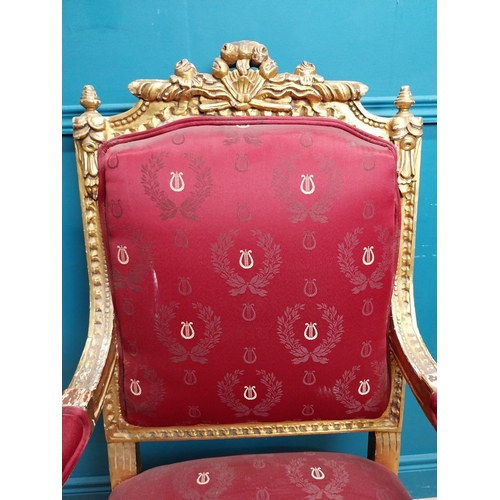 214 - French carved giltwood open armchair with upholstered seat. {110 cm H x 69 cm W x 65 cm D}.