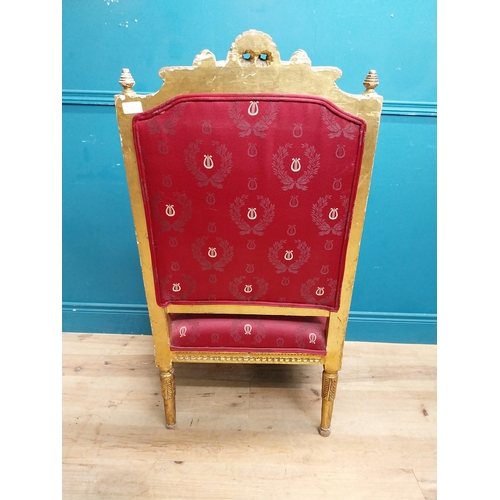 214 - French carved giltwood open armchair with upholstered seat. {110 cm H x 69 cm W x 65 cm D}.