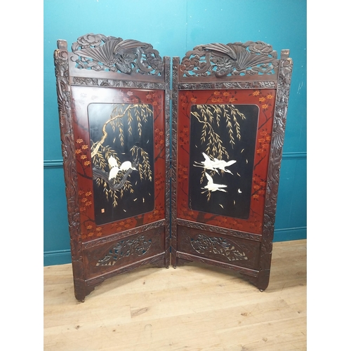 217 - Ewardian carved dressing screen inset with bone models of birds.  {190 cm H x 174 cm W}.