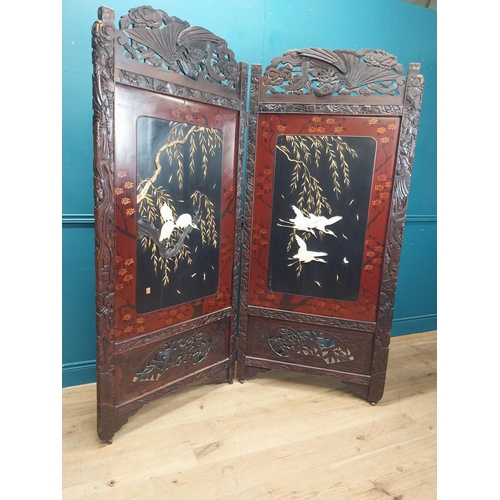 217 - Ewardian carved dressing screen inset with bone models of birds.  {190 cm H x 174 cm W}.