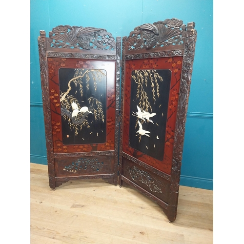 217 - Ewardian carved dressing screen inset with bone models of birds.  {190 cm H x 174 cm W}.