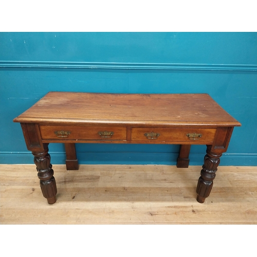 218 - William IV mahogany side table with two drawers in the frieze raised on carved legs {76 cm H x 138 c... 