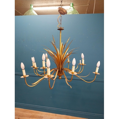 220 - Early 20th C. gilded metal wheat sheaf twelve branch chandelier {90 cm H x 90 cm Dia.}.