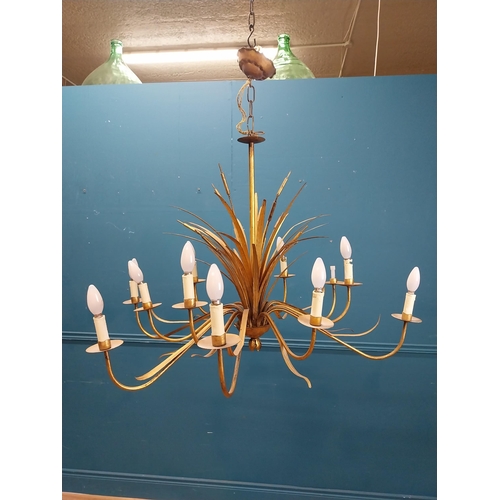 220 - Early 20th C. gilded metal wheat sheaf twelve branch chandelier {90 cm H x 90 cm Dia.}.