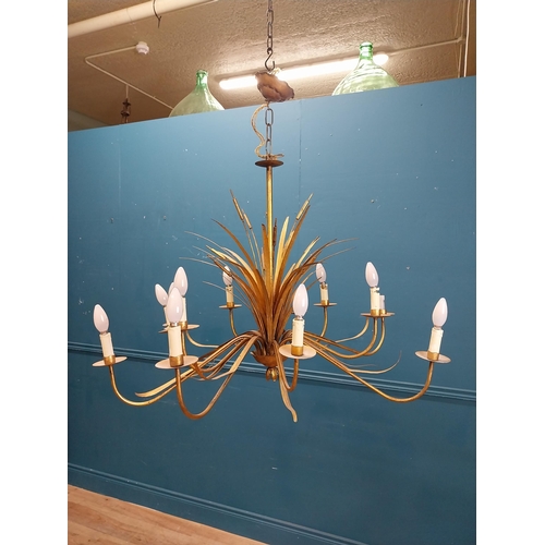 220 - Early 20th C. gilded metal wheat sheaf twelve branch chandelier {90 cm H x 90 cm Dia.}.