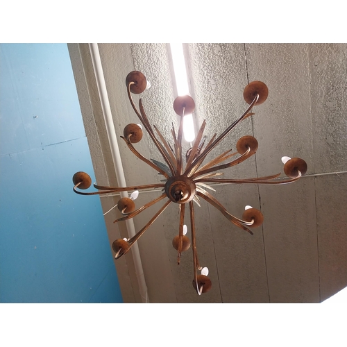 220 - Early 20th C. gilded metal wheat sheaf twelve branch chandelier {90 cm H x 90 cm Dia.}.