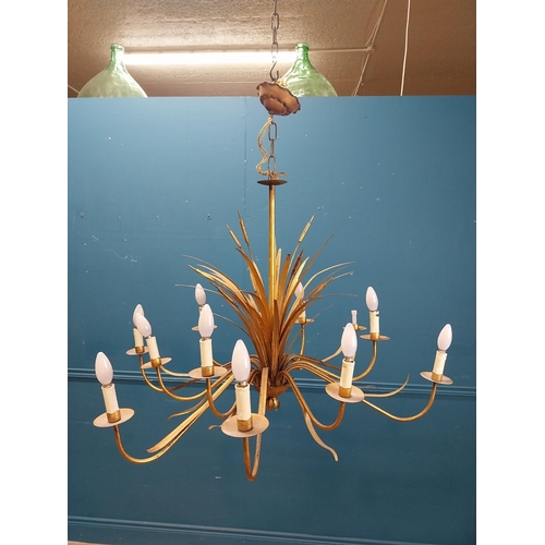 220 - Early 20th C. gilded metal wheat sheaf twelve branch chandelier {90 cm H x 90 cm Dia.}.