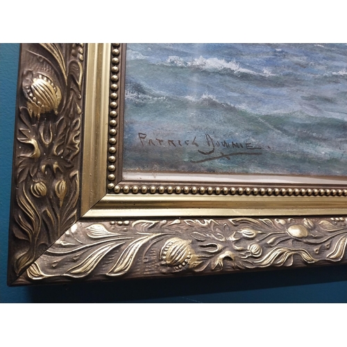 224 - J Downie 1934.  Maritime Scene  Watercolour mounted in carved gilt frame  { 50cm H X 61cm W }.