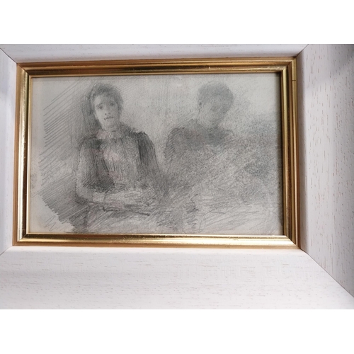 225 - John B Yeats 1832 - 1922. Study of Lily Yeats Pencil mounted in a gilt frame. { 11cm H X 18cm W }.