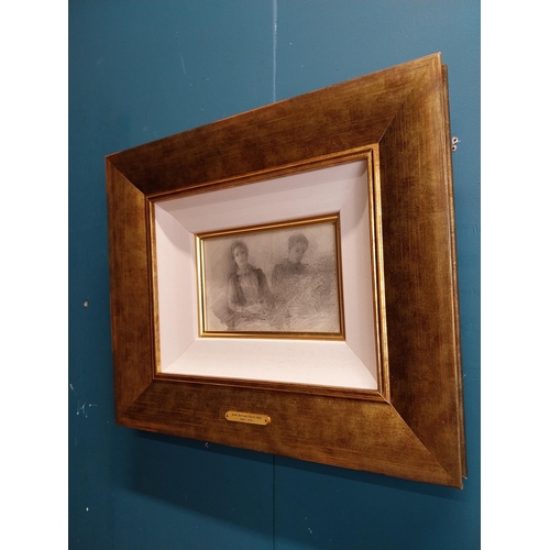 225 - John B Yeats 1832 - 1922. Study of Lily Yeats Pencil mounted in a gilt frame. { 11cm H X 18cm W }.