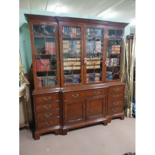 23 - Good quality burr walnut four door secretaire bookcase in the Georgian style {224 cm H x 210 cm W x ... 