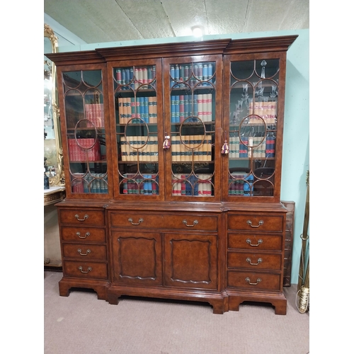 23 - Good quality burr walnut four door secretaire bookcase in the Georgian style {224 cm H x 210 cm W x ... 