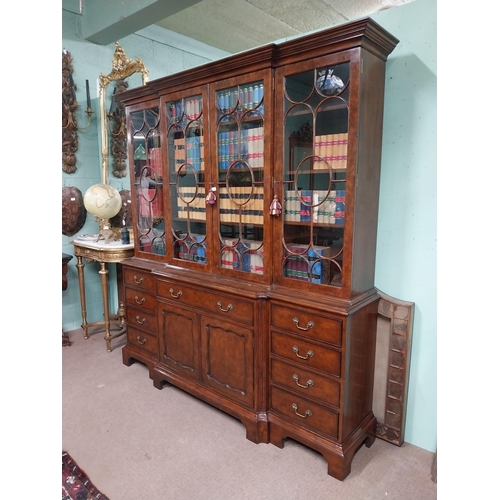 23 - Good quality burr walnut four door secretaire bookcase in the Georgian style {224 cm H x 210 cm W x ... 