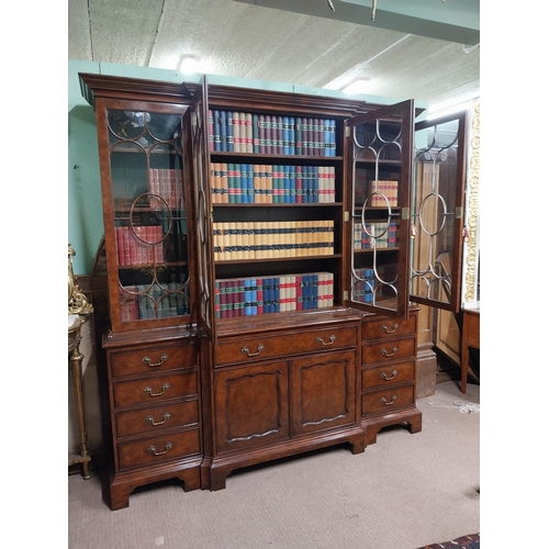 23 - Good quality burr walnut four door secretaire bookcase in the Georgian style {224 cm H x 210 cm W x ... 