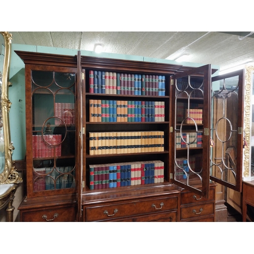 23 - Good quality burr walnut four door secretaire bookcase in the Georgian style {224 cm H x 210 cm W x ... 