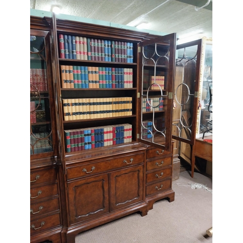 23 - Good quality burr walnut four door secretaire bookcase in the Georgian style {224 cm H x 210 cm W x ... 