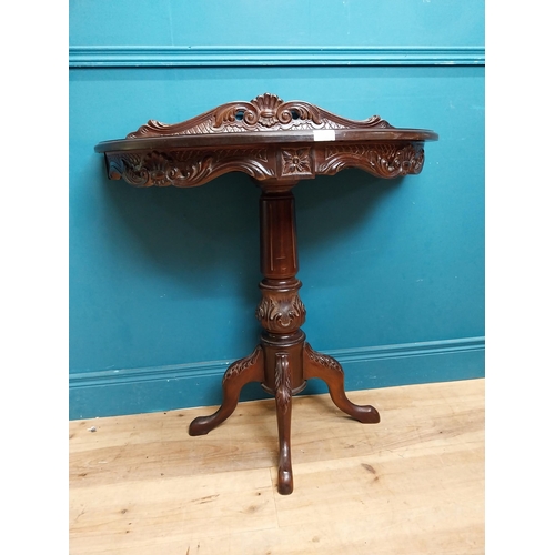 237 - Mahogany demi lune side table on turned column with three outswept feet in the Victorian style. {90 ... 