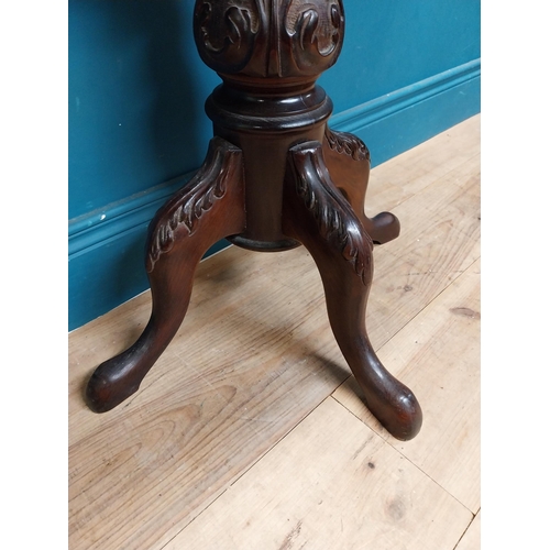 237 - Mahogany demi lune side table on turned column with three outswept feet in the Victorian style. {90 ... 