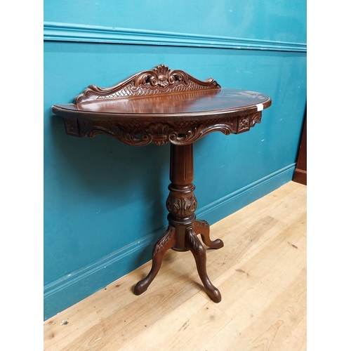 237 - Mahogany demi lune side table on turned column with three outswept feet in the Victorian style. {90 ... 