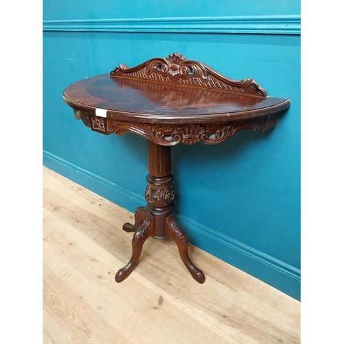 237 - Mahogany demi lune side table on turned column with three outswept feet in the Victorian style. {90 ... 