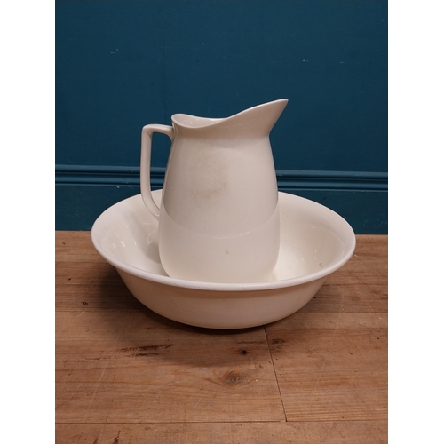 239 - 19th C. ceramic jug and basin set. {34 cm H x 37 cm Dia.}.