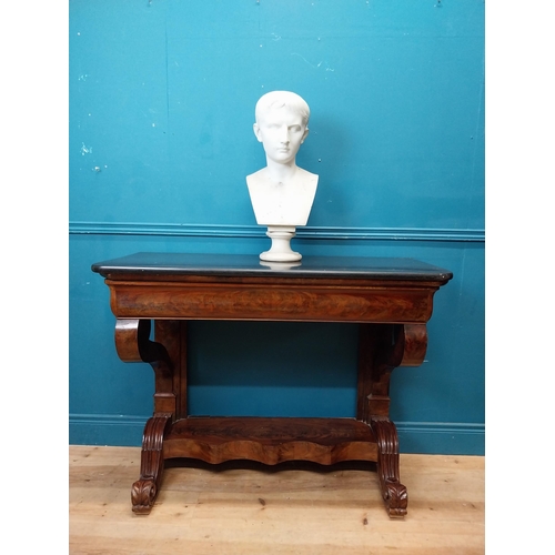 241 - William IV mahogany console table with marble top with single drawer in freize on platform base. {89... 