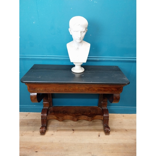 241 - William IV mahogany console table with marble top with single drawer in freize on platform base. {89... 