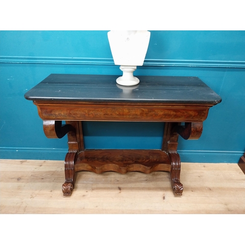 241 - William IV mahogany console table with marble top with single drawer in freize on platform base. {89... 